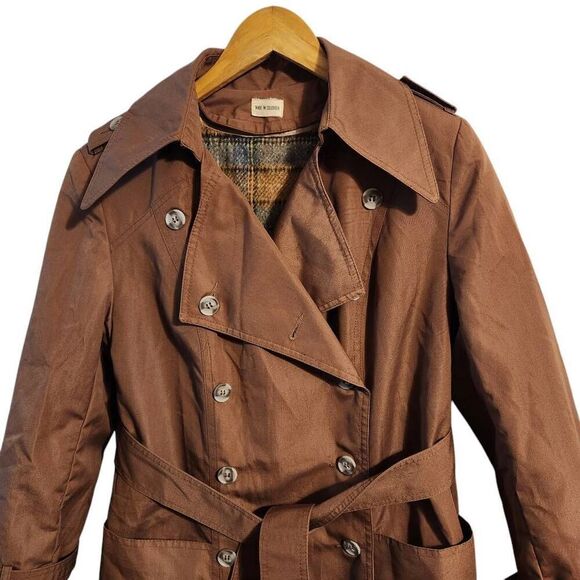 Vintage 1970's brown trench coat belted removable lining size 10 Petite - Picture 2 of 8